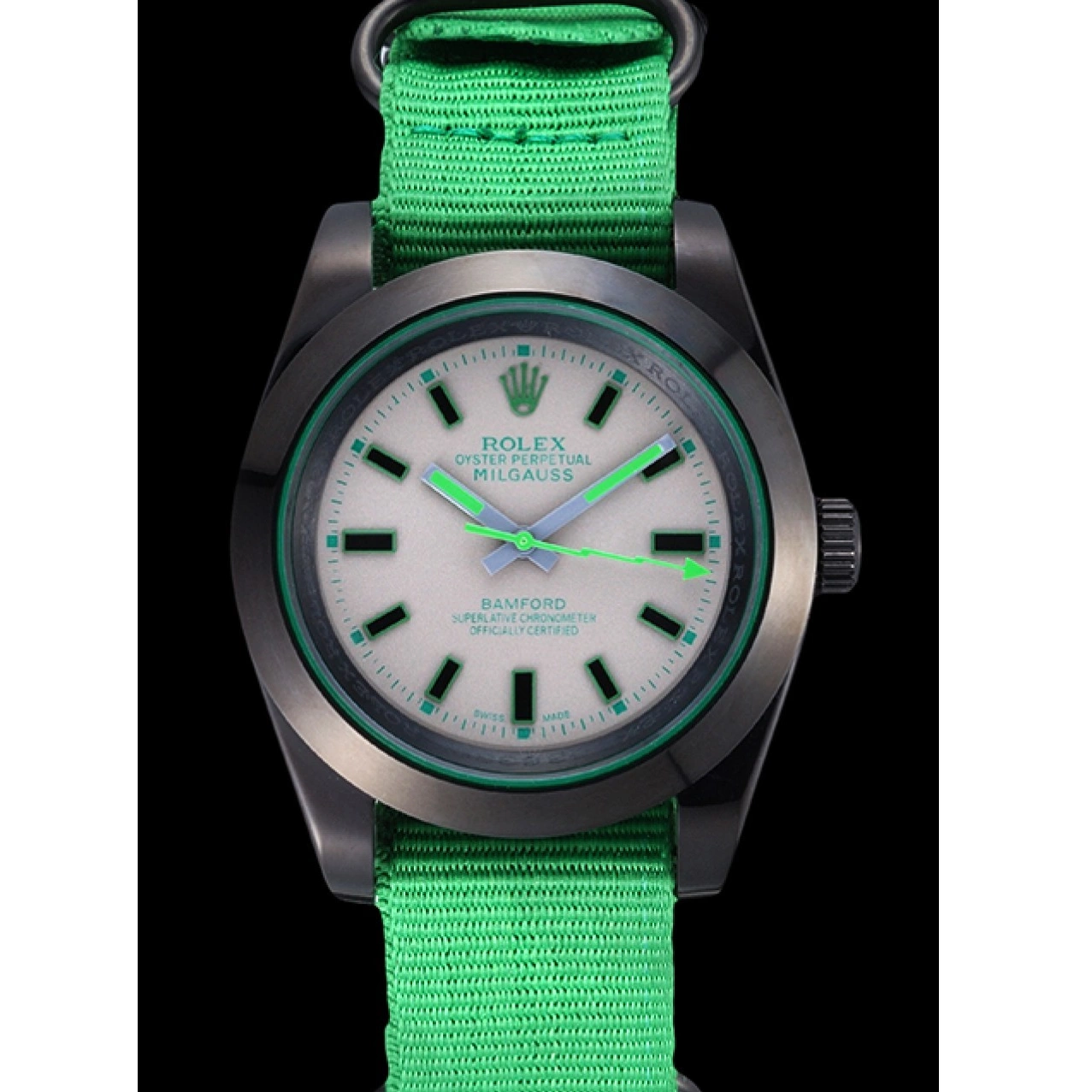 Aaa fake watches 622004 Rolex Strap Bamford Milgauss Nylon Green 0521